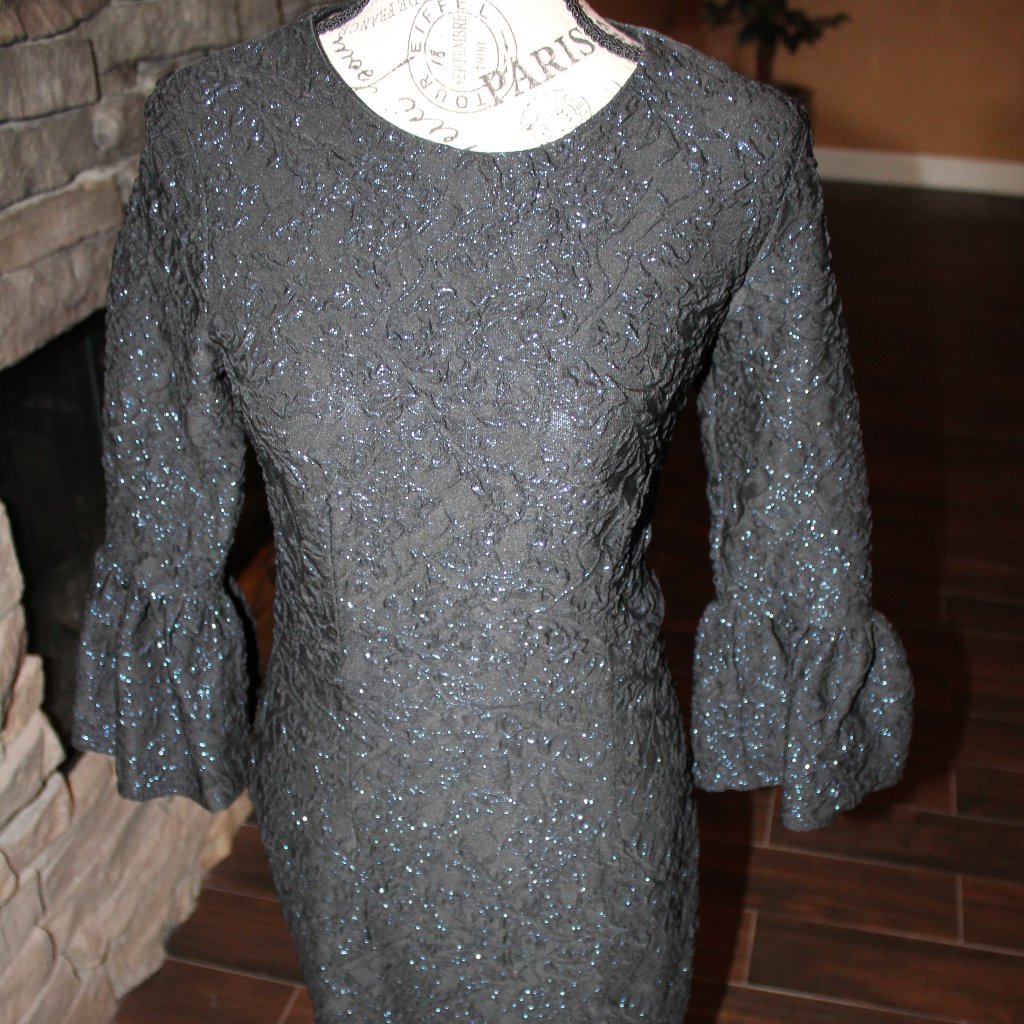 Betsy & Adam Midnight & Blue Accented Formal Dress